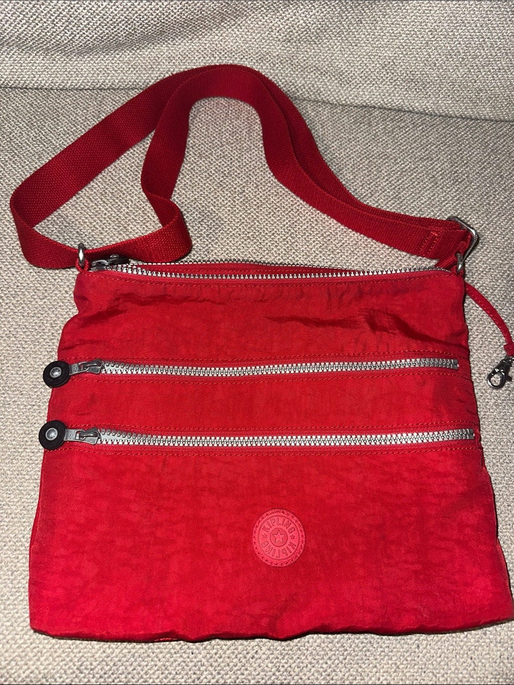 Kipling Red Slim Triple-Zip Crossbody Bag